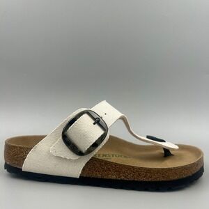 Birkenstock Gizeh Women Size 7 Off White Vegan Canvas Thong Buckle Sandals NEW